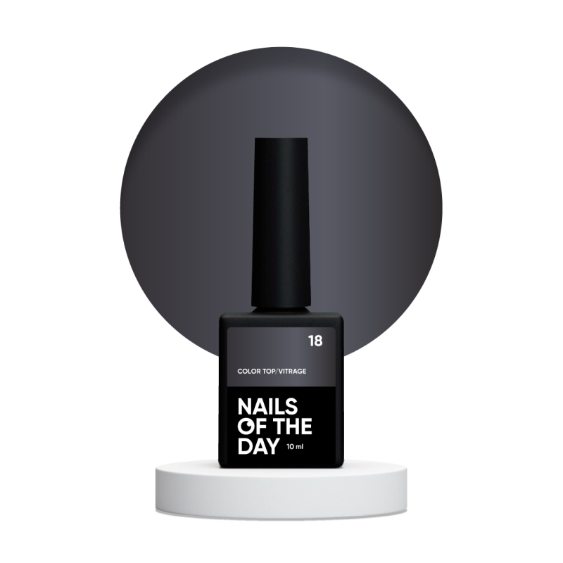 Color Top Vitrage 18 NAILSOFTHRDAY, top de color gris grafito-negro translúcido, sin capa adhesiva,10ml
