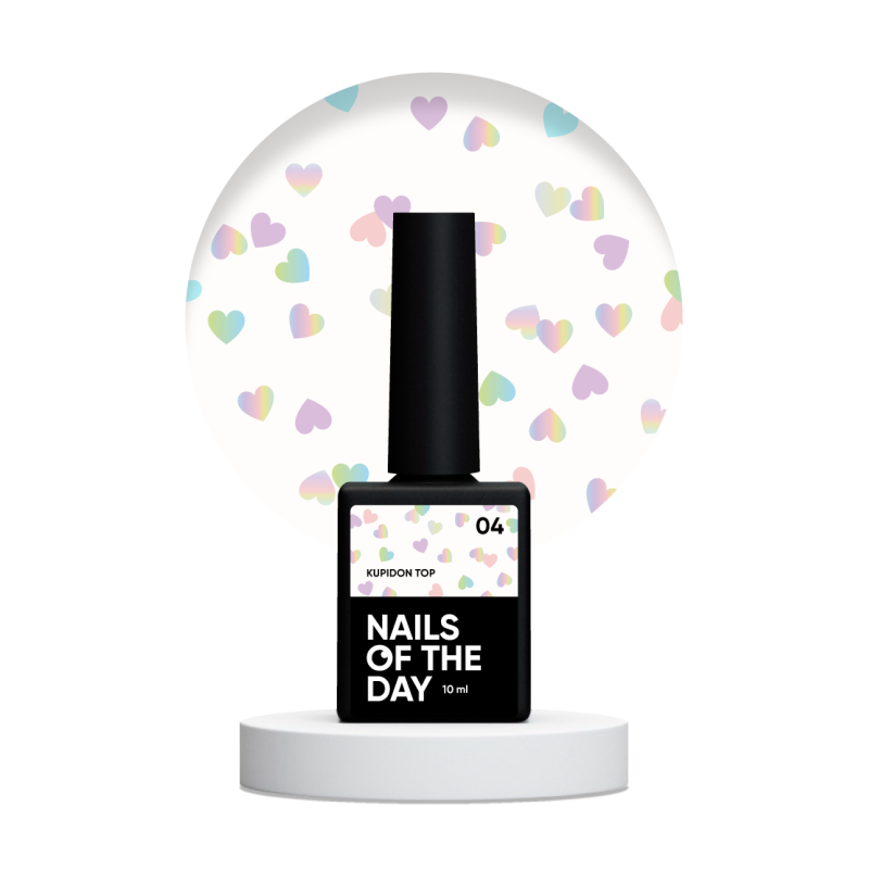 Top Kupidon 04 NAILS OF THE DAY, con corazones holográficos, sin capa adhesiva, 10 ml