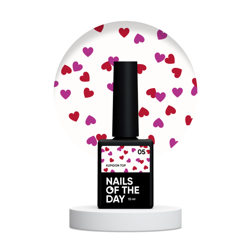 Top Kupidon 05 NAILS OF THE DAY, con corazones de color rojo y frambuesa intensos, sin capa adhesiva, 10 ml