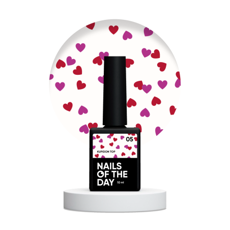 Top Kupidon 05 NAILS OF THE DAY, con corazones de color rojo y frambuesa intensos, sin capa adhesiva, 10 ml
