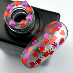 Top Kupidon 05 NAILS OF THE DAY, con corazones de color rojo y frambuesa intensos, sin capa adhesiva, 10 ml