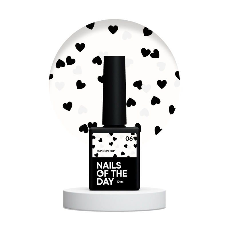 Top Kupidon 06 NAILS OF THE DAY, con corazones blancos y negros, sin capa adhesiva, 10 ml