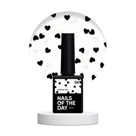 Top Kupidon 06 NAILS OF THE DAY, con corazones blancos y negros, sin capa adhesiva, 10 ml