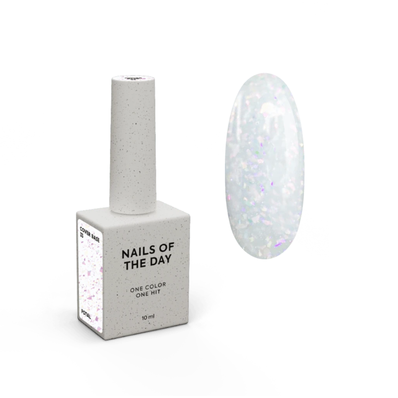 Potal Base 33 NAILSOFTHEDAY, Milky con Copos Holográficos,10 ml
