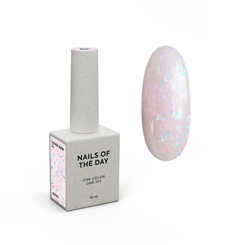 Potal Base 34 NAILSOFTHEDAY, Rosa Pálido con Copos Holográficos,10 ml