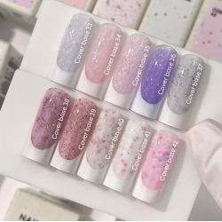 Potal Base 37 NAILSOFTHEDAY, Milky con Copos Violeta y Plata,10 ml