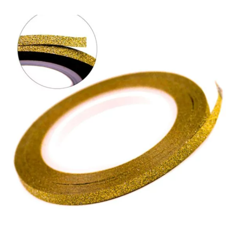 Cinta adhesiva, dorada purpurina,3mm