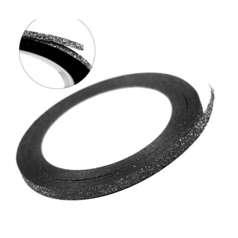 Cinta adhesiva, negro purpurina, 3mm