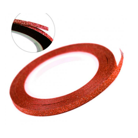 Cinta adhesiva, rojo purpurina, 2mm