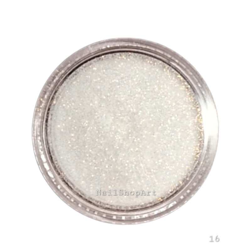 Purpurina Extra Fina 16, Blanco Con Micro Brillo Perlado, 0,1mm., 2,5gr