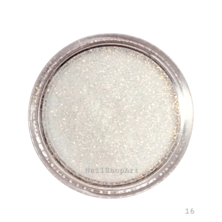 Purpurina Extra Fina 16, Blanco Con Micro Brillo Perlado, 0,1mm., 2,5gr